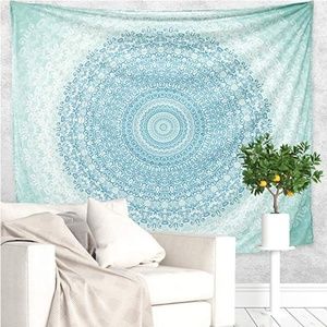 Teal/Turquoise & White Mandala Tapestry